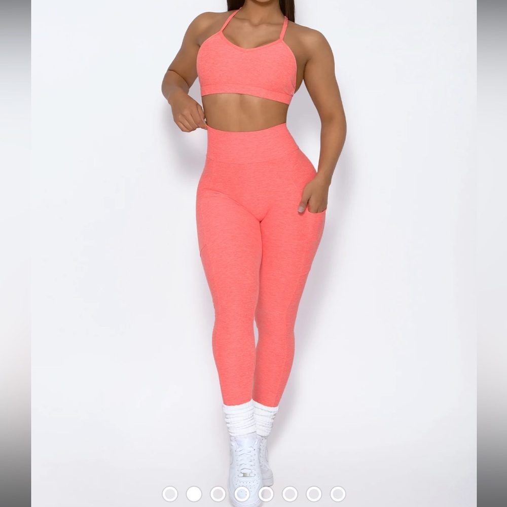 Bombshell Sportswear set Curves Leggings and Braid Back Sports Bra in Coral